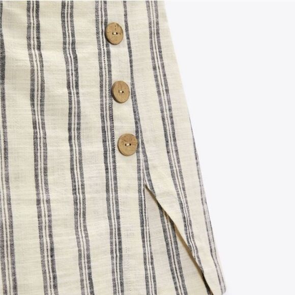 NWT Zara Cotton Linen Look Striped Ecru Button-Front High Waist Skort Skirt L - Picture 5 of 13